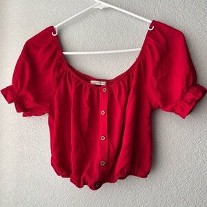 Red Button-Front Puff Sleeve Crop Top Size Small Active USA brand